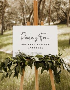 Cartel horizontal bienvenidos personalizado para boda script