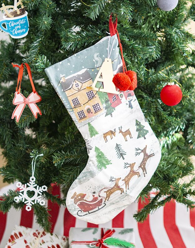 Bota Navidad XL personalizable ilustración pueblito