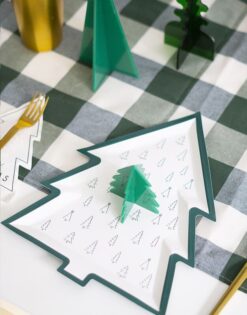 Platos papel Árbol de Navidad blanco verde - 8 uds.