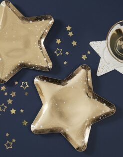 Platos papel Estrella dorada con estrellitas - 8 uds.